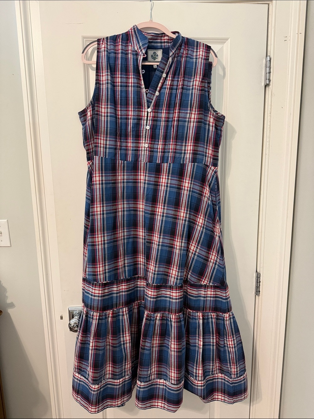 SUE SARTOR plaid sleeveless flounce dress